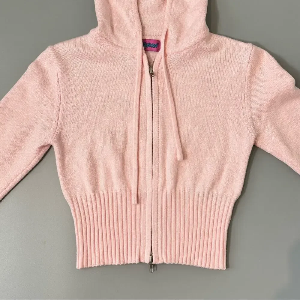 New EDIKTED Desiree Knitted Hooded Cardigan in Light Pink - Picture 5 of 9